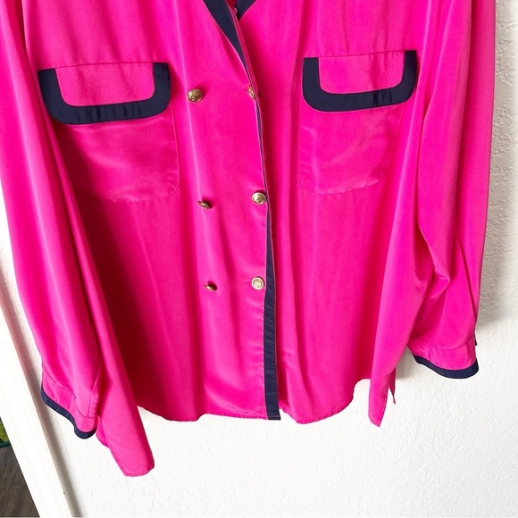 Vintage Top Women's 2X 28W Pink Blue Gold Button Down Mod Career Corpcore Madmen - Picture 4 of 7